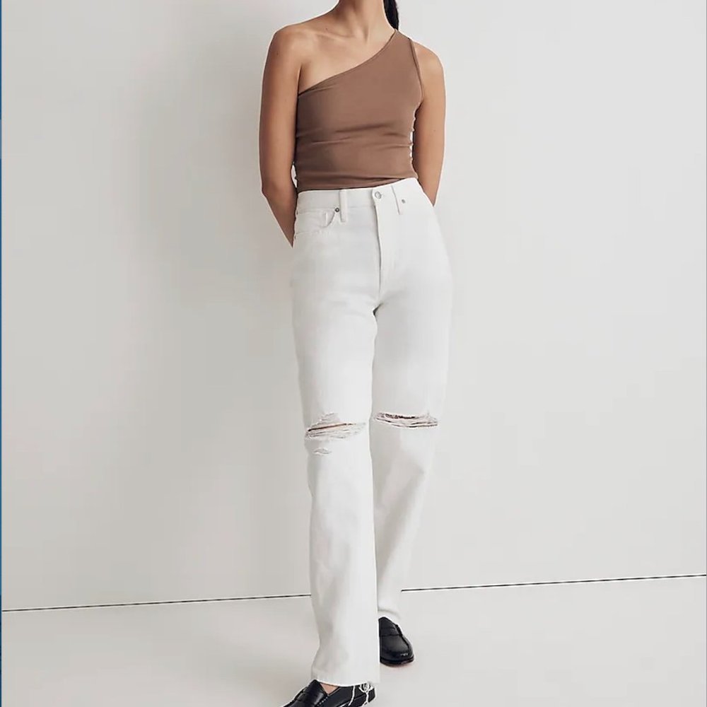 Madewell Baggy Straight Jeans in Tile White: Ripped Edition NWT
